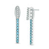 Thumbnail Image 1 of Swiss Blue Topaz and Lab-Created White Sapphire Linear Bar Earrings with Drop Jackets Set in Sterling Silver