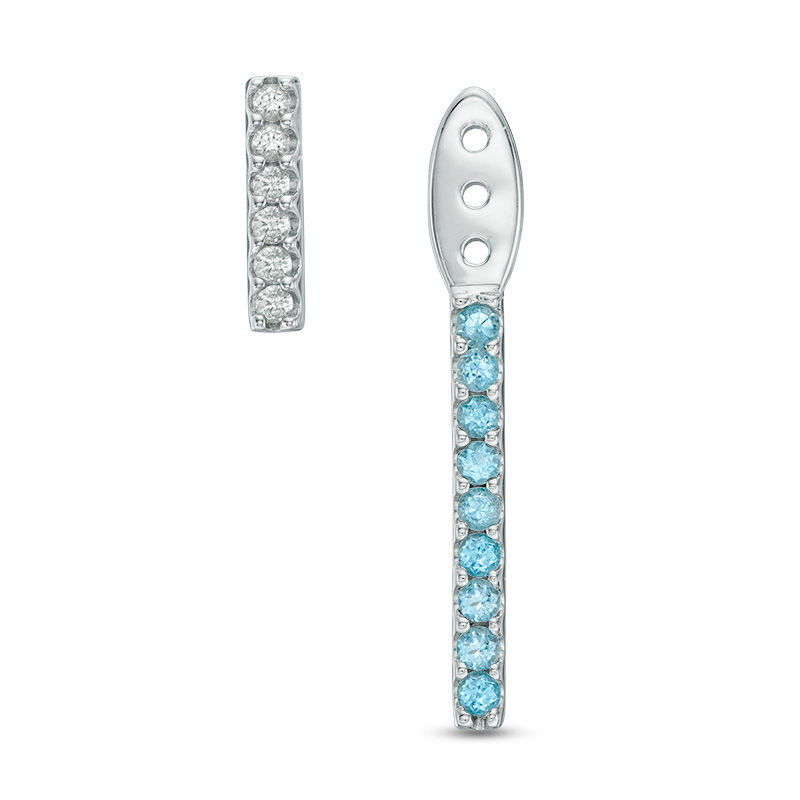 Main Image 2 of Swiss Blue Topaz and Lab-Created White Sapphire Linear Bar Earrings with Drop Jackets Set in Sterling Silver