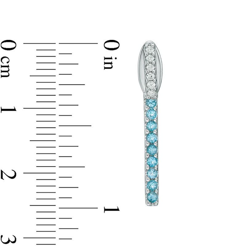Main Image 3 of Swiss Blue Topaz and Lab-Created White Sapphire Linear Bar Earrings with Drop Jackets Set in Sterling Silver