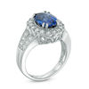 Thumbnail Image 2 of Oval Lab-Created Ceylon and White Sapphire Frame Vintage-Style Ring in Sterling Silver