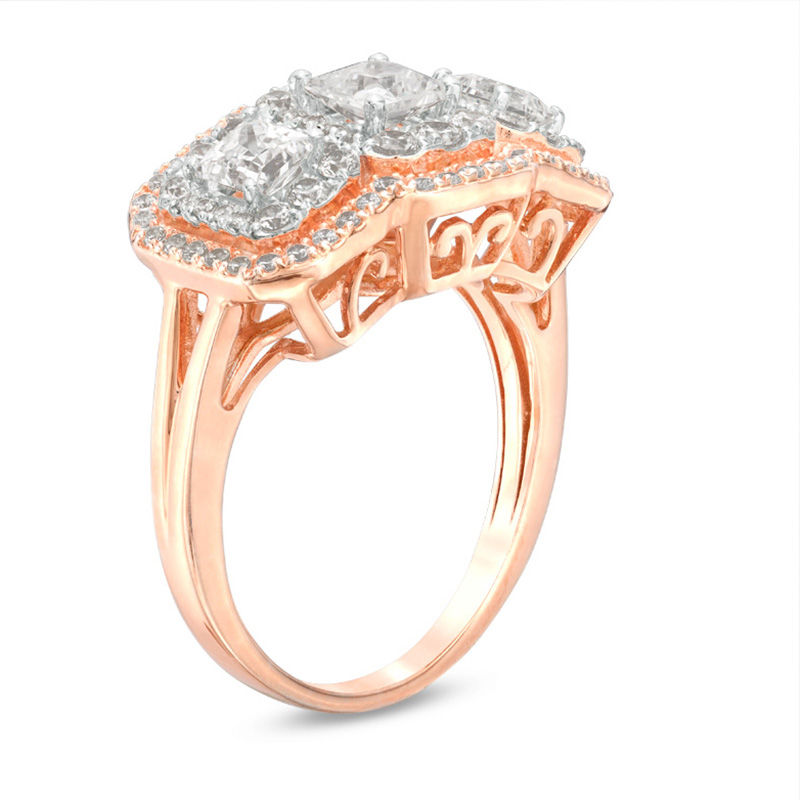 Main Image 2 of 2 CT. T.W. Princess-Cut Diamond Double Frame Past Present Future® Ring in 14K Two-Tone Gold