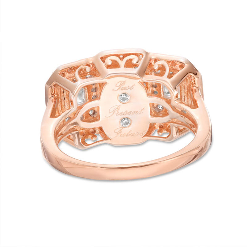 Main Image 3 of 2 CT. T.W. Princess-Cut Diamond Double Frame Past Present Future® Ring in 14K Two-Tone Gold
