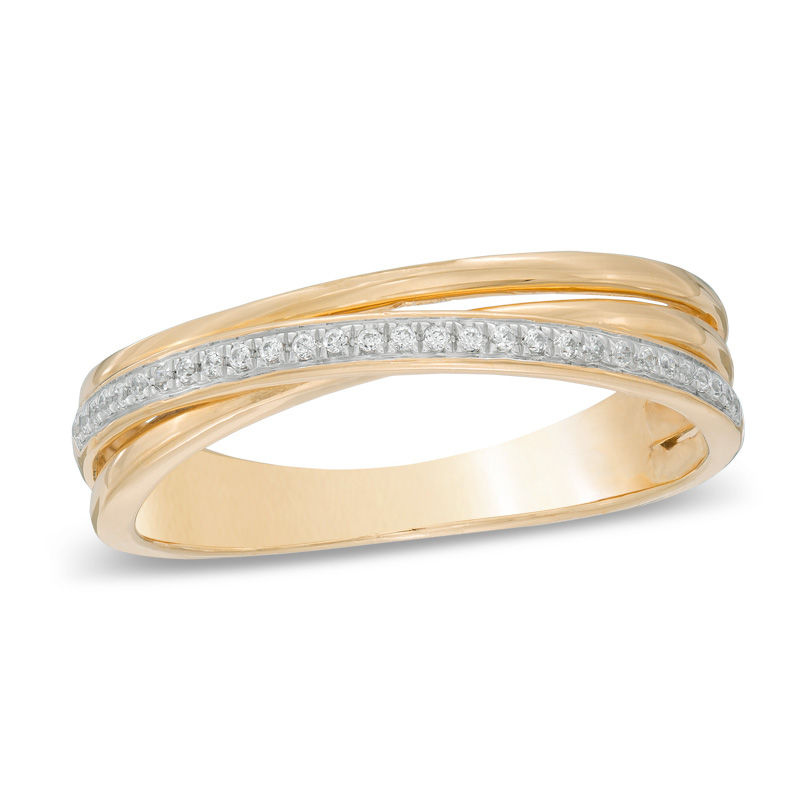 1/10 CT. T.W. Diamond Layered Crossover Band in 10K Gold