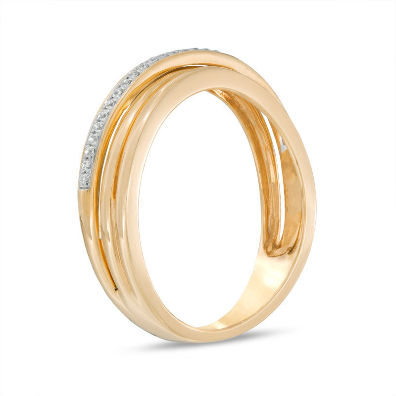 1/10 CT. T.W. Diamond Layered Crossover Band in 10K Gold