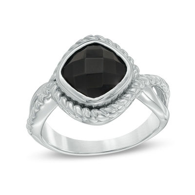 Swirl Shank Sterling Silver Oval Black Onyx Chunk Fashion Ring