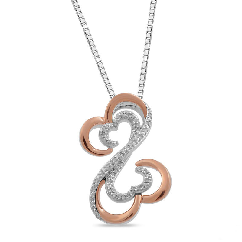 Main Image 1 of Open Hearts by Jane Seymour™ 1/20 CT. T.W. Diamond Layered Pendant in Sterling Silver and 10K Rose Gold