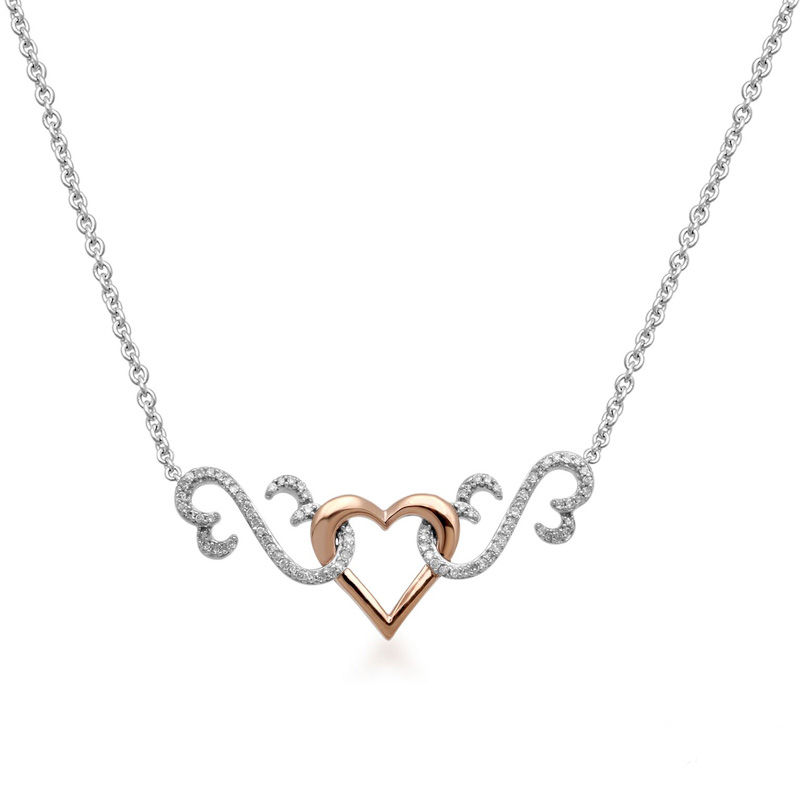 Main Image 1 of Open Hearts by Jane Seymour™ 1/6 CT. T.W. Diamond Interlocking Heart Necklace in Sterling Silver and 10K Rose Gold - 17"