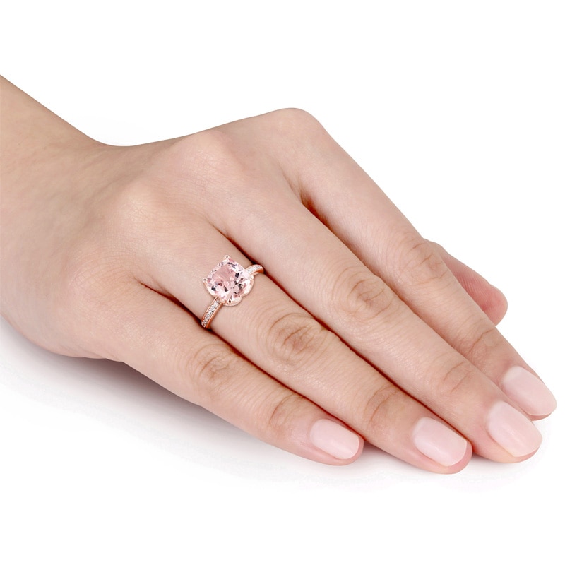 Main Image 3 of 8.0mm Cushion-Cut Morganite and Diamond Accent Engagement Ring in 10K Rose Gold
