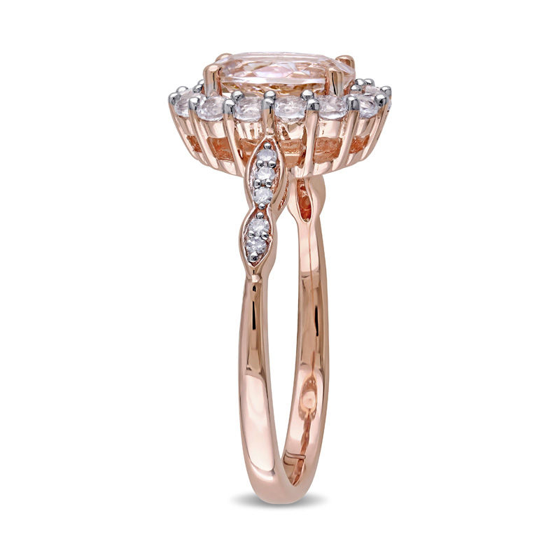 Oval Morganite, White Topaz and Diamond Accent Frame Engagement Ring in ...