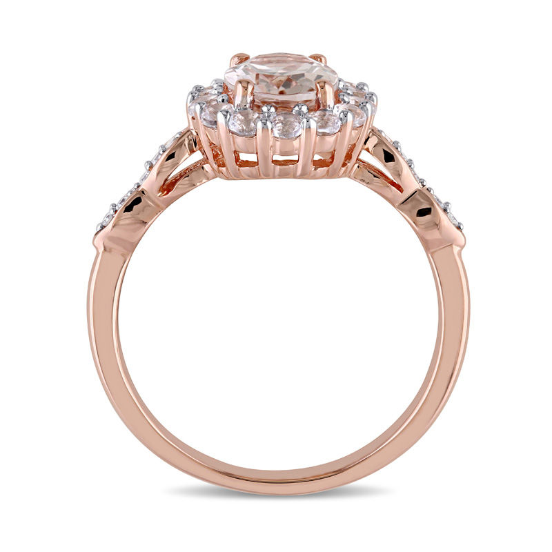 Oval Morganite, White Topaz and Diamond Accent Frame Engagement Ring in ...