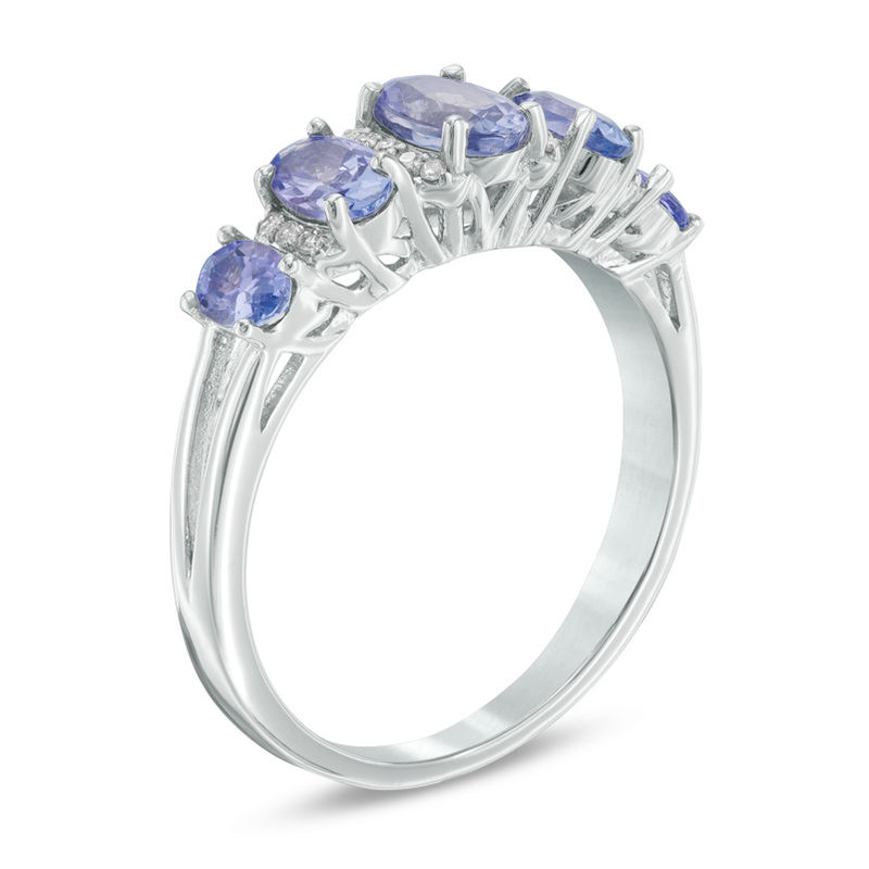 Oval Tanzanite and Diamond Accent Five Stone Ring in Sterling Silver