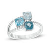 Thumbnail Image 1 of Cushion-Cut London, Swiss and Sky Blue Topaz and Lab-Created White Sapphire Three Stone Ring in Sterling Silver