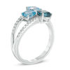 Thumbnail Image 2 of Cushion-Cut London, Swiss and Sky Blue Topaz and Lab-Created White Sapphire Three Stone Ring in Sterling Silver