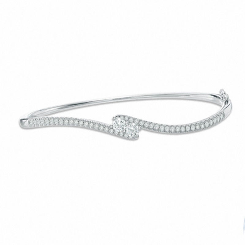 Main Image 1 of Ever Us® 1 CT. T.W. Two-Stone Diamond Bypass Bangle in 14K White Gold