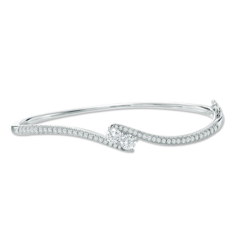 Ever Us® 1/2 CT. T.W. Two-Stone Diamond Bypass Bangle in 14K White Gold
