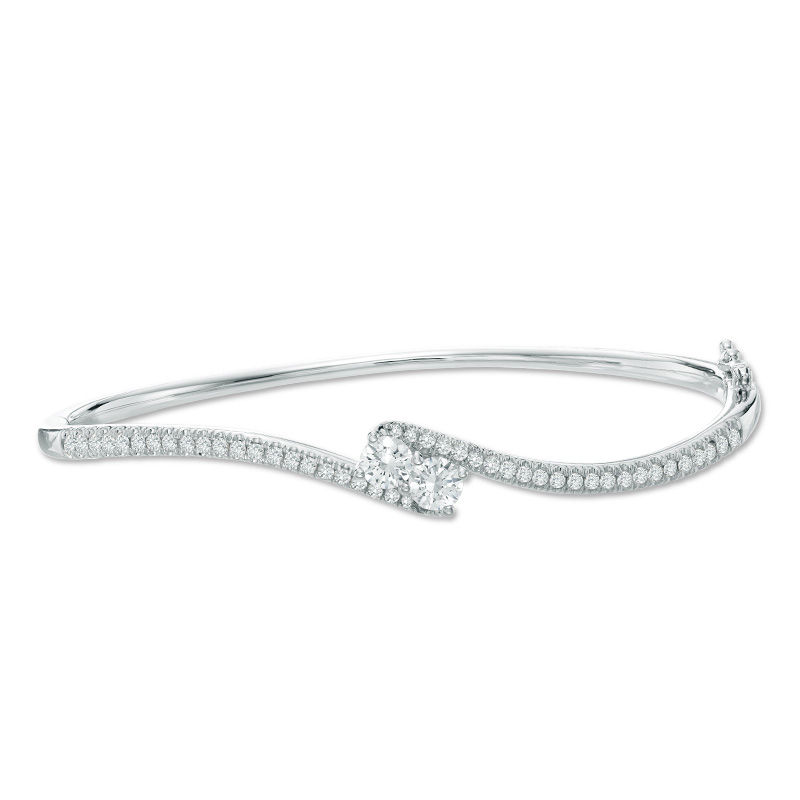 Main Image 1 of Ever Us® 1/2 CT. T.W. Two-Stone Diamond Bypass Bangle in 14K White Gold