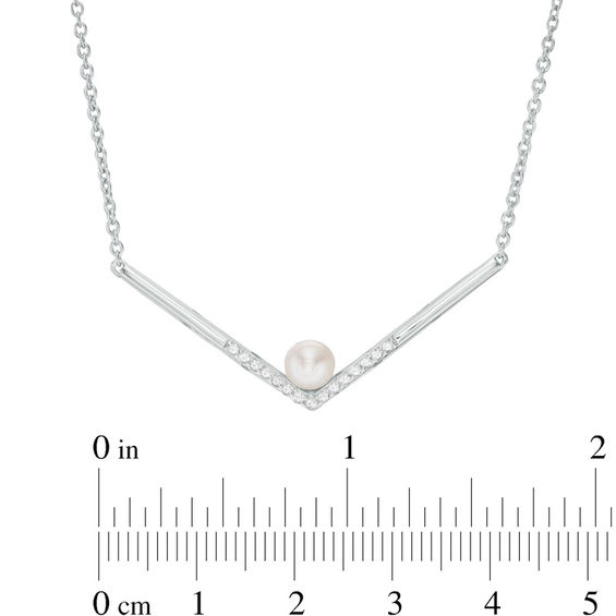 5.0-5.5mm Freshwater Cultured Pearl and Lab-Created White Sapphire Chevron Necklace in Sterling Silver