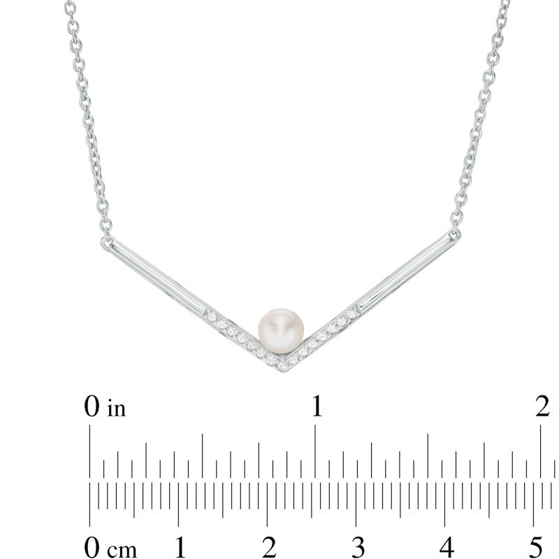5.0-5.5mm Cultured Freshwater Pearl and Lab-Created White Sapphire Chevron Necklace in Sterling Silver