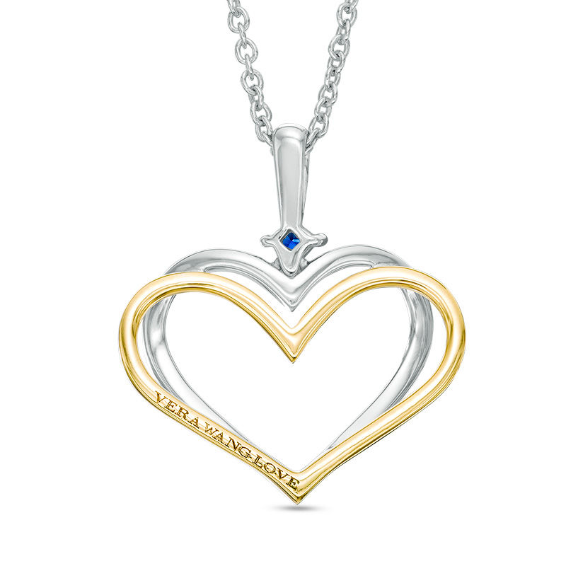 Main Image 2 of The Kindred Heart from Vera Wang Love Collection Diamond and Blue Sapphire Pendant in Sterling Silver and 14K Gold - 19"