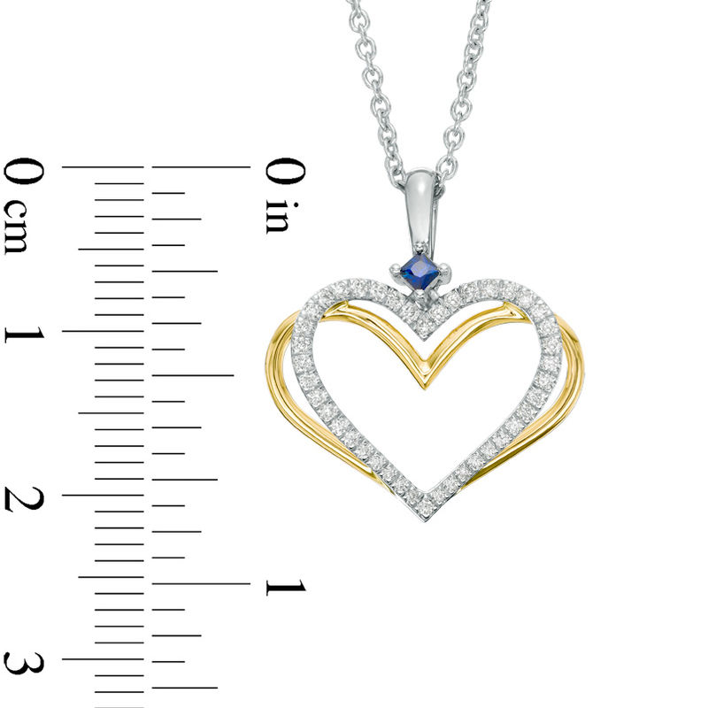 Main Image 3 of The Kindred Heart from Vera Wang Love Collection Diamond and Blue Sapphire Pendant in Sterling Silver and 14K Gold - 19"