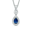 Thumbnail Image 0 of Vera Wang Love Collection Pear-Shaped Blue Sapphire and 1/6 CT. T.W. Diamond Frame Pendant in 14K White Gold - 19"
