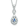 Thumbnail Image 2 of Vera Wang Love Collection Pear-Shaped Blue Sapphire and 1/6 CT. T.W. Diamond Frame Pendant in 14K White Gold - 19"
