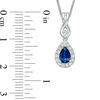 Thumbnail Image 2 of Vera Wang Love Collection Pear-Shaped Blue Sapphire and 1/6 CT. T.W. Diamond Frame Pendant in 14K White Gold - 19"