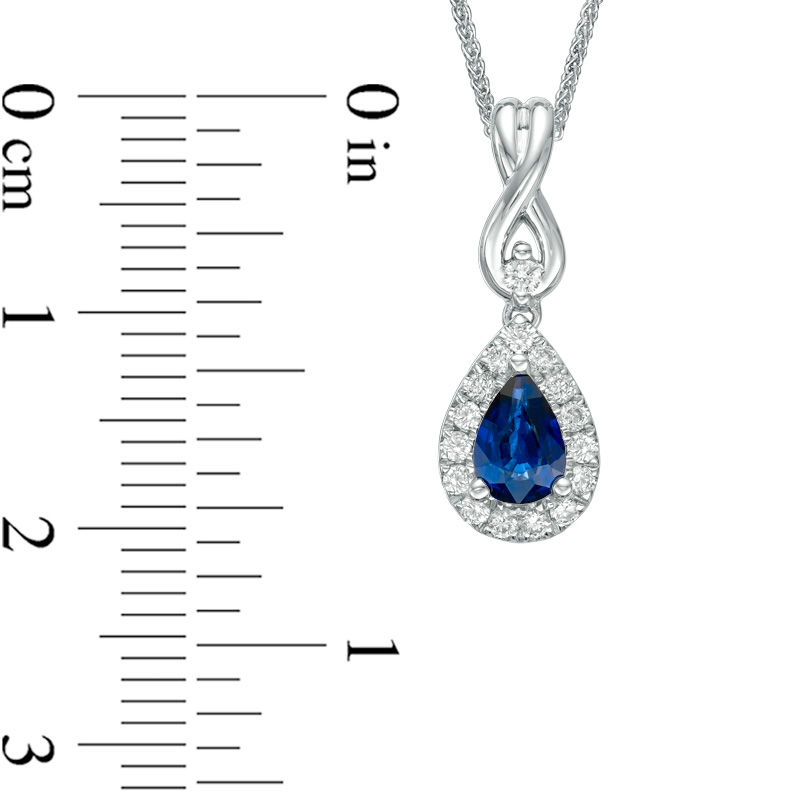 Vera Wang Love Collection Pear-Shaped Blue Sapphire and 1/6 CT. T.W. Diamond Frame Pendant in 14K White Gold - 19"