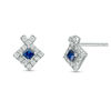 Thumbnail Image 1 of Vera Wang Love Collection Princess-Cut Blue Sapphire 1/4 CT. T.W. Diamond Frame Stud Earrings in Sterling Silver