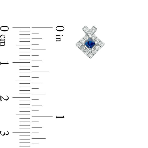 Vera Wang Love Collection Princess-Cut Blue Sapphire 1/4 CT. T.w. Diamond Frame Stud Earrings in Sterling Silver