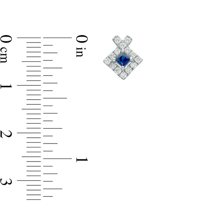Main Image 2 of Vera Wang Love Collection Princess-Cut Blue Sapphire 1/4 CT. T.W. Diamond Frame Stud Earrings in Sterling Silver