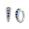 Thumbnail Image 1 of Vera Wang Love Collection Blue Sapphire and 1/3 CT. T.W. Diamond Hoop Earrings in 14K White Gold