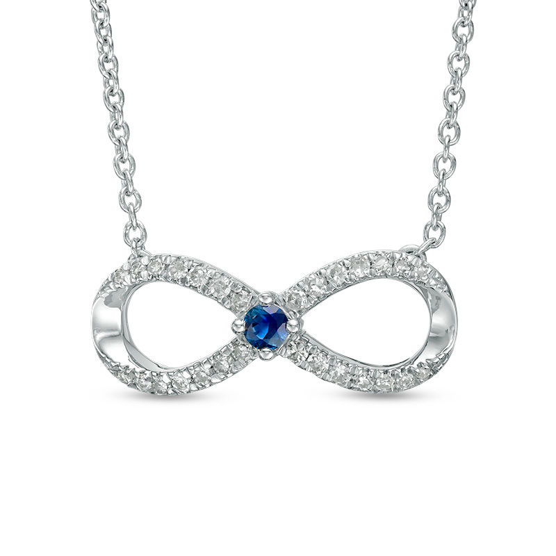 Vera Wang Love Collection 1/6 CT. T.W. Diamond and Blue Sapphire Infinity Necklace in Sterling Silver - 19"