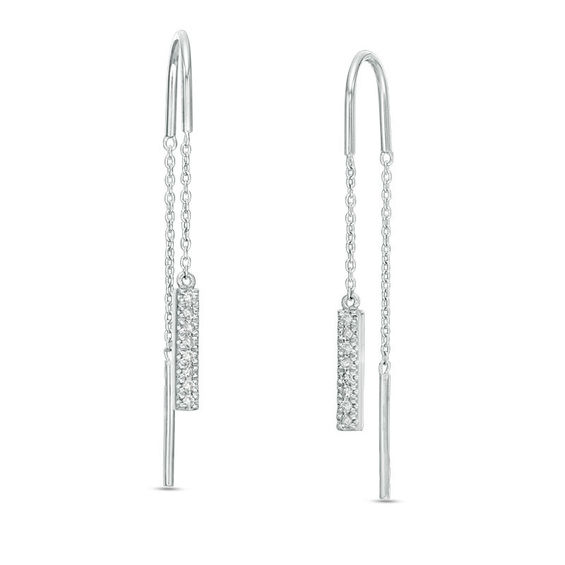Vera Wang Love Collection 1/8 CT. T.w. Diamond and Blue Sapphire Threader Earrings in Sterling Silver