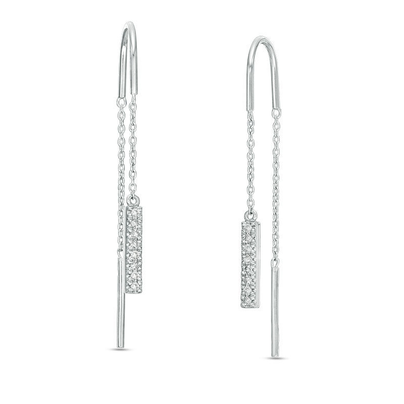 Main Image 1 of Vera Wang Love Collection 1/8 CT. T.W. Diamond and Blue Sapphire Threader Earrings in Sterling Silver