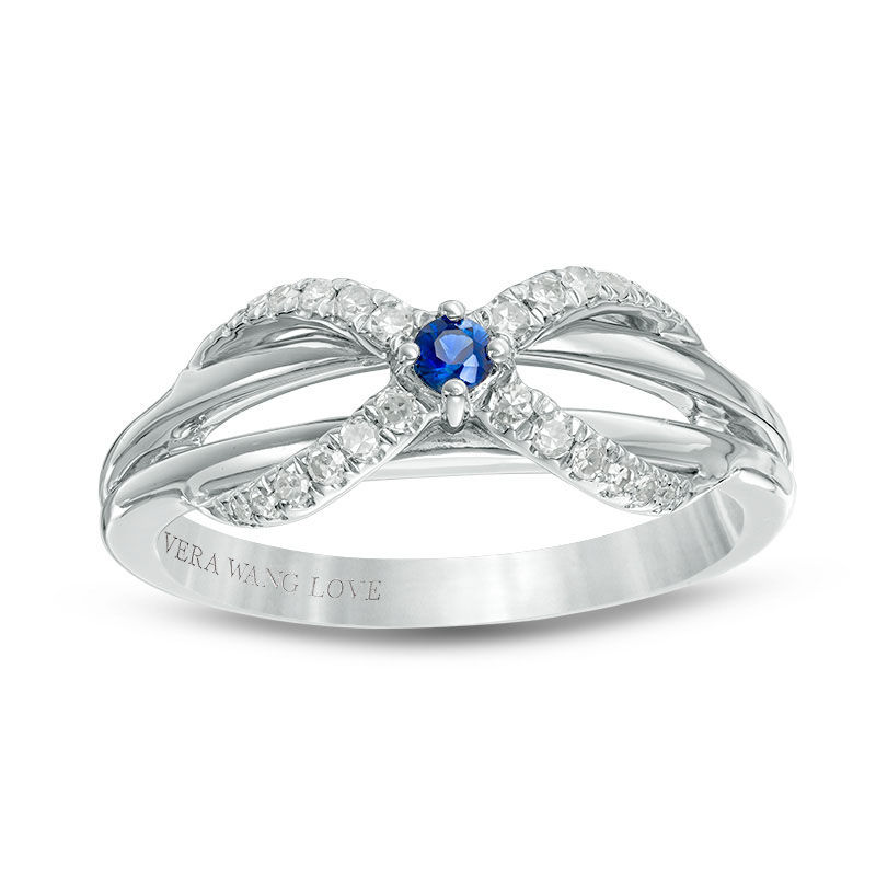 Main Image 1 of Vera Wang Love Collection 1/6 CT. T.W. Diamond and Blue Sapphire Infinity Ring in Sterling Silver