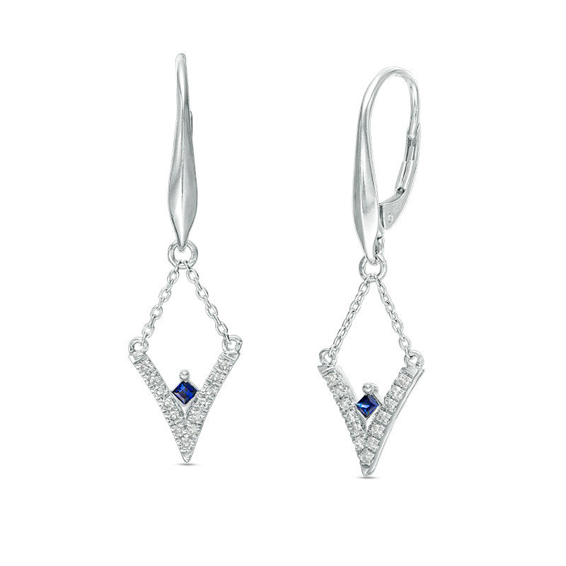 Main Image 1 of Vera Wang Love Collection 1/6 CT. T.W. Diamond and Blue Sapphire Chevron Drop Earrings in Sterling Silver