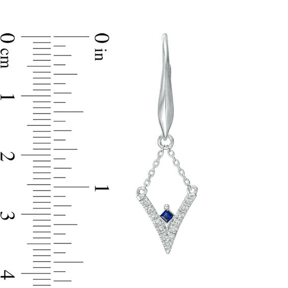 Vera Wang Love Collection 1/6 CT. T.w. Diamond and Blue Sapphire Chevron Drop Earrings in Sterling Silver