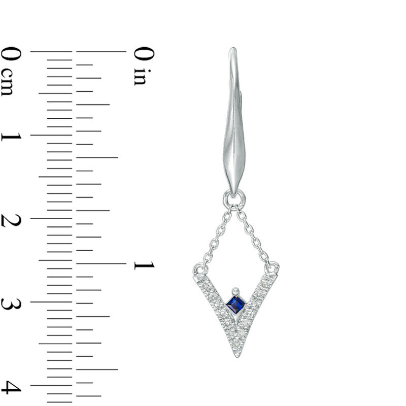 Main Image 2 of Vera Wang Love Collection 1/6 CT. T.W. Diamond and Blue Sapphire Chevron Drop Earrings in Sterling Silver