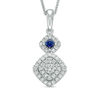 Thumbnail Image 1 of Vera Wang Love Collection 1/2 CT. T.W. Diamond and Blue Sapphire Double Frame Pendant in 14K White Gold - 19"