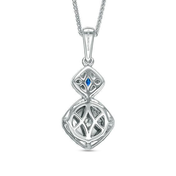 Vera Wang Love Collection 1/2 CT. T.w. Diamond and Blue Sapphire Double Frame Pendant in 14K White Gold - 19"