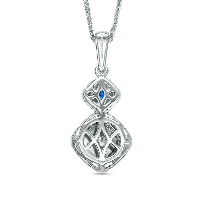 Main Image 2 of Vera Wang Love Collection 1/2 CT. T.W. Diamond and Blue Sapphire Double Frame Pendant in 14K White Gold - 19"
