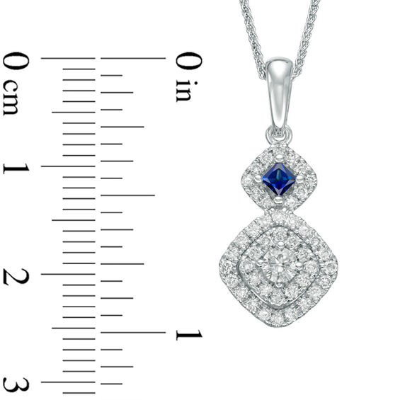 Vera Wang Love Collection 1/2 CT. T.w. Diamond and Blue Sapphire Double Frame Pendant in 14K White Gold - 19"