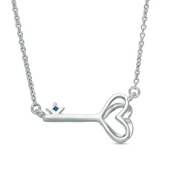 Vera Wang Love Collection 1/20 CT. T.w. Diamond and Blue Sapphire Heart-Top Key Necklace in Sterling Silver - 19"