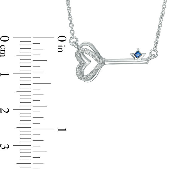 Vera Wang Love Collection 1/20 CT. T.w. Diamond and Blue Sapphire Heart-Top Key Necklace in Sterling Silver - 19"