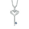 Thumbnail Image 1 of Vera Wang Love Collection Princess-Cut Blue Sapphire Heart-Top Key Pendant in Sterling Silver - 19"