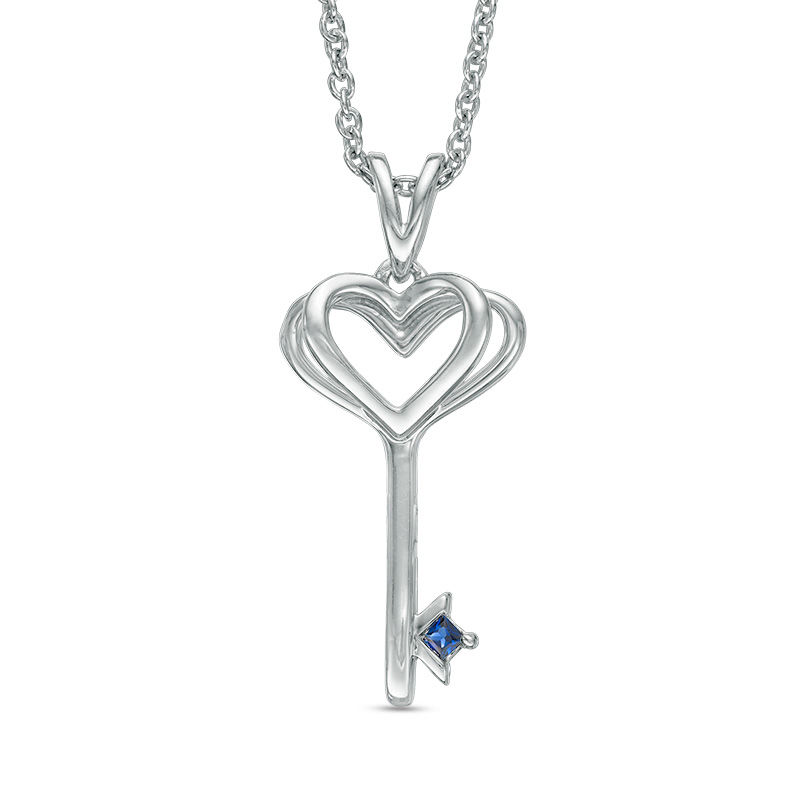 Main Image 1 of Vera Wang Love Collection Princess-Cut Blue Sapphire Heart-Top Key Pendant in Sterling Silver - 19"