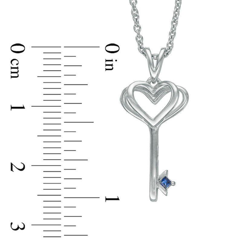 Main Image 3 of Vera Wang Love Collection Princess-Cut Blue Sapphire Heart-Top Key Pendant in Sterling Silver - 19"