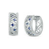Thumbnail Image 1 of Vera Wang Love Collection 1/4 CT. T.W. Diamond and Princess-Cut Blue Sapphire Hoop Earrings in 14K White Gold