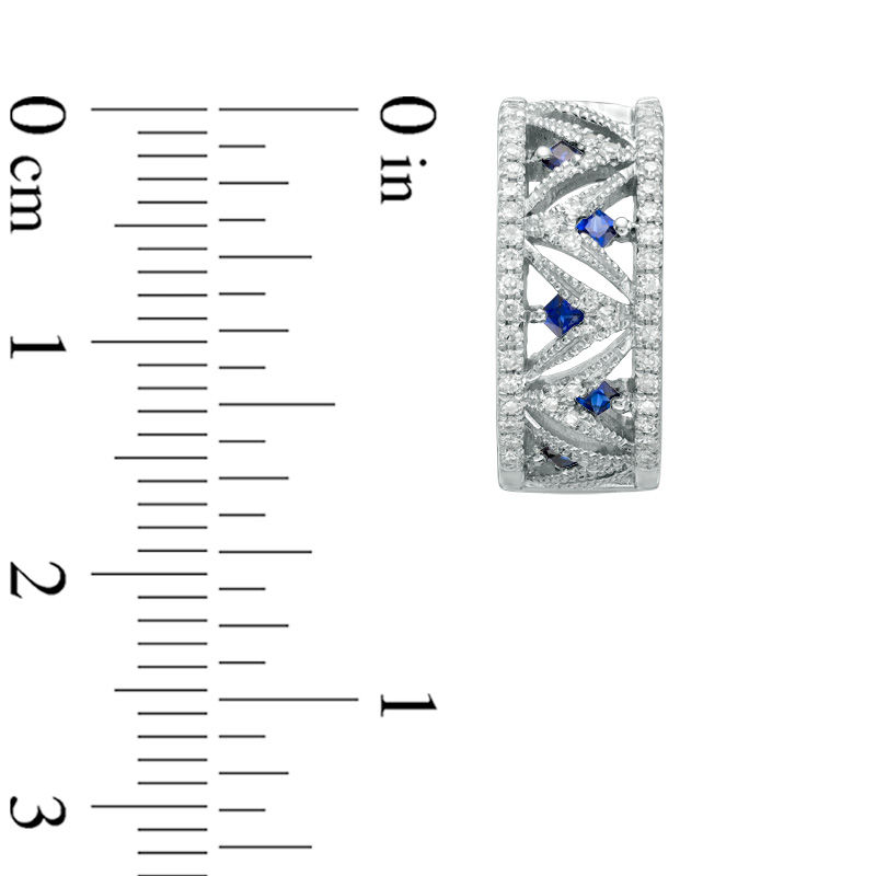 Main Image 2 of Vera Wang Love Collection 1/4 CT. T.W. Diamond and Princess-Cut Blue Sapphire Hoop Earrings in 14K White Gold
